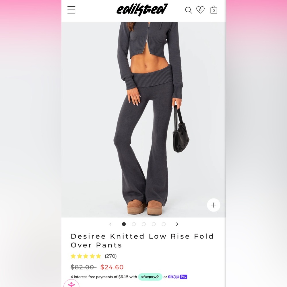 Edikted- S- dark blue knitted low rise fold over pants